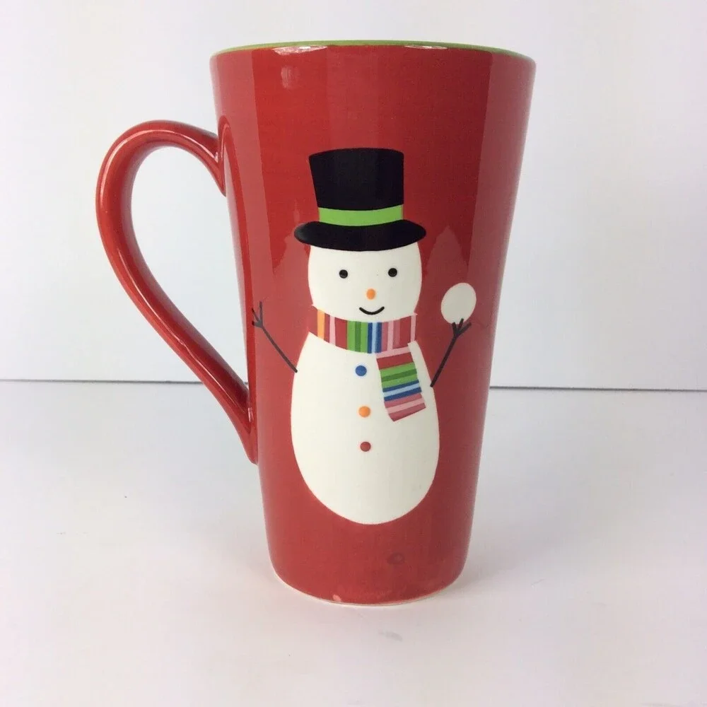 Target Home Sleddin Hill Snowman 18oz Red Latte Coffee Mug Cup Christmas Winter